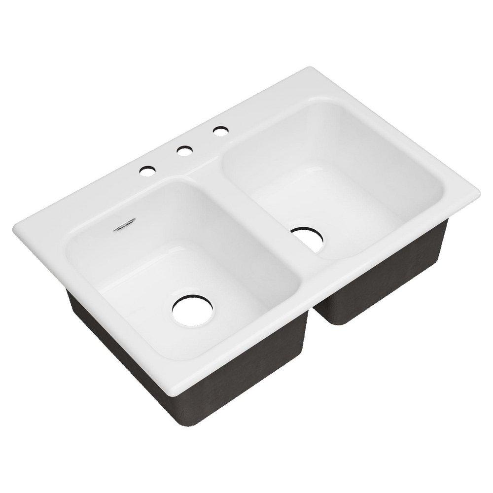 American Standard Brilliant White 32-7/8 x 22-1/4 in. Cast Iron Double Bowl Drop-in Kitchen Sink in Brilliant White 