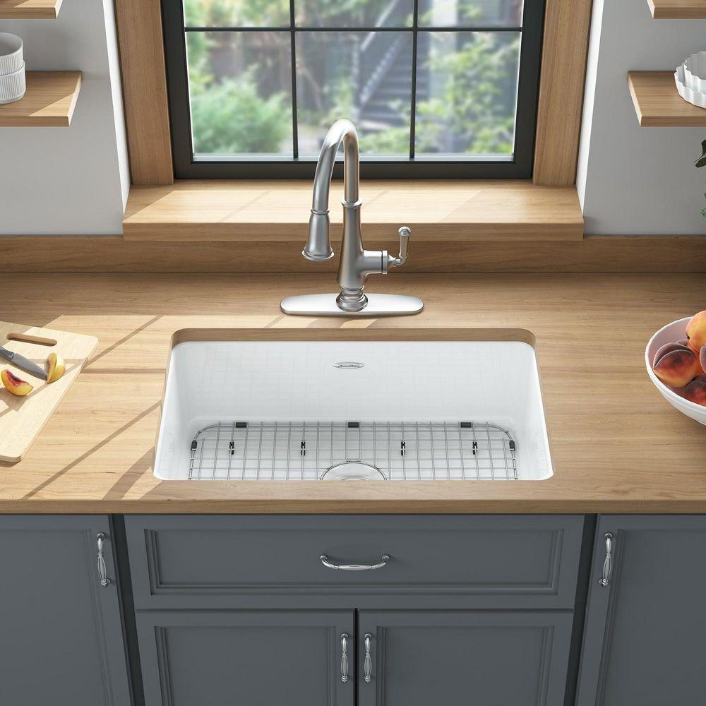 American Standard Brilliant White 30 x 19 in. No Hole Cast Iron Single Bowl Undermount Kitchen Sink 