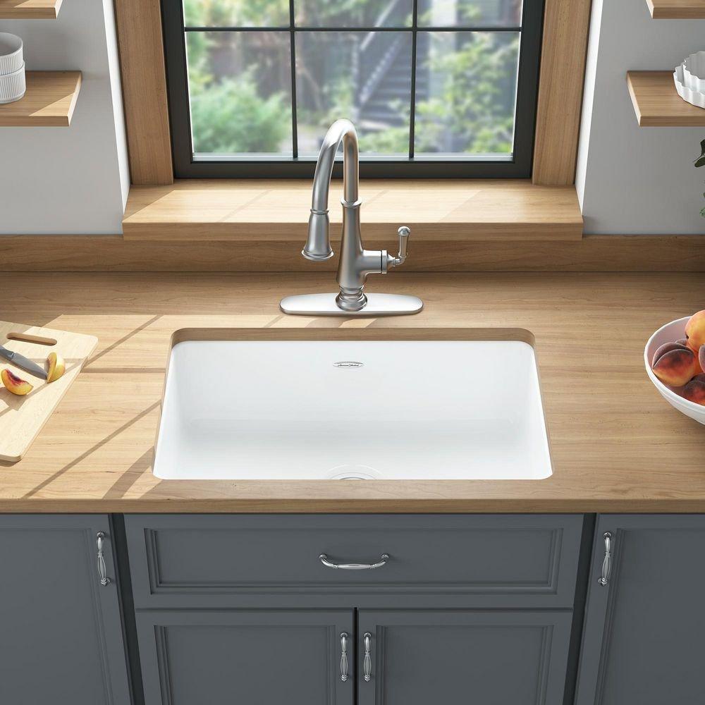 American Standard Brilliant White 30 x 19 in. No Hole Cast Iron Single Bowl Undermount Kitchen Sink 
