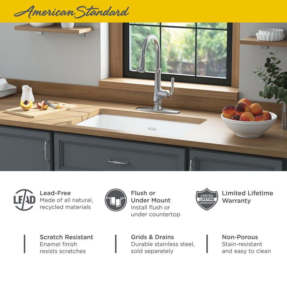 American Standard Brilliant White 30 x 19 in. No Hole Cast Iron Single Bowl Undermount Kitchen Sink 