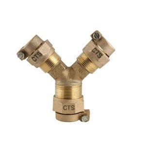 Ford Meter Box CTS Grip Joint Water Service Brass Y Branch with EPDM Gasket, Phosphor Bronze Gripper Ring and Nylon Washer 