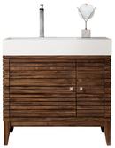 Linear 36 in. Single Vanity, Mid Century Walnut w/ Matte White Solid Surface Top
