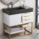 Columbia 36 in. Single Vanity, Glossy White, Radiant Gold w/ Glossy Dark Gray Solid Surface Top