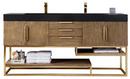Columbia 72 in. Double Vanity,  Latte Oak, Radiant Gold w/ Glossy Dark Gray Solid Surface Top