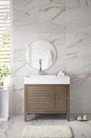Linear 36 in. Single Vanity, Whitewashed Walnut w/ Glossy White Solid Surface Top