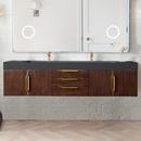 Mercer Island 72 in. Double Vanity, Coffee Oak, Radiant Gold w/ Glossy Dark Gray Solid Surface Top