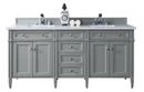 Brittany 72 in. Double Cabinet, Urban Gray, with  3 CM Classic White Quartz Top w/ Sink