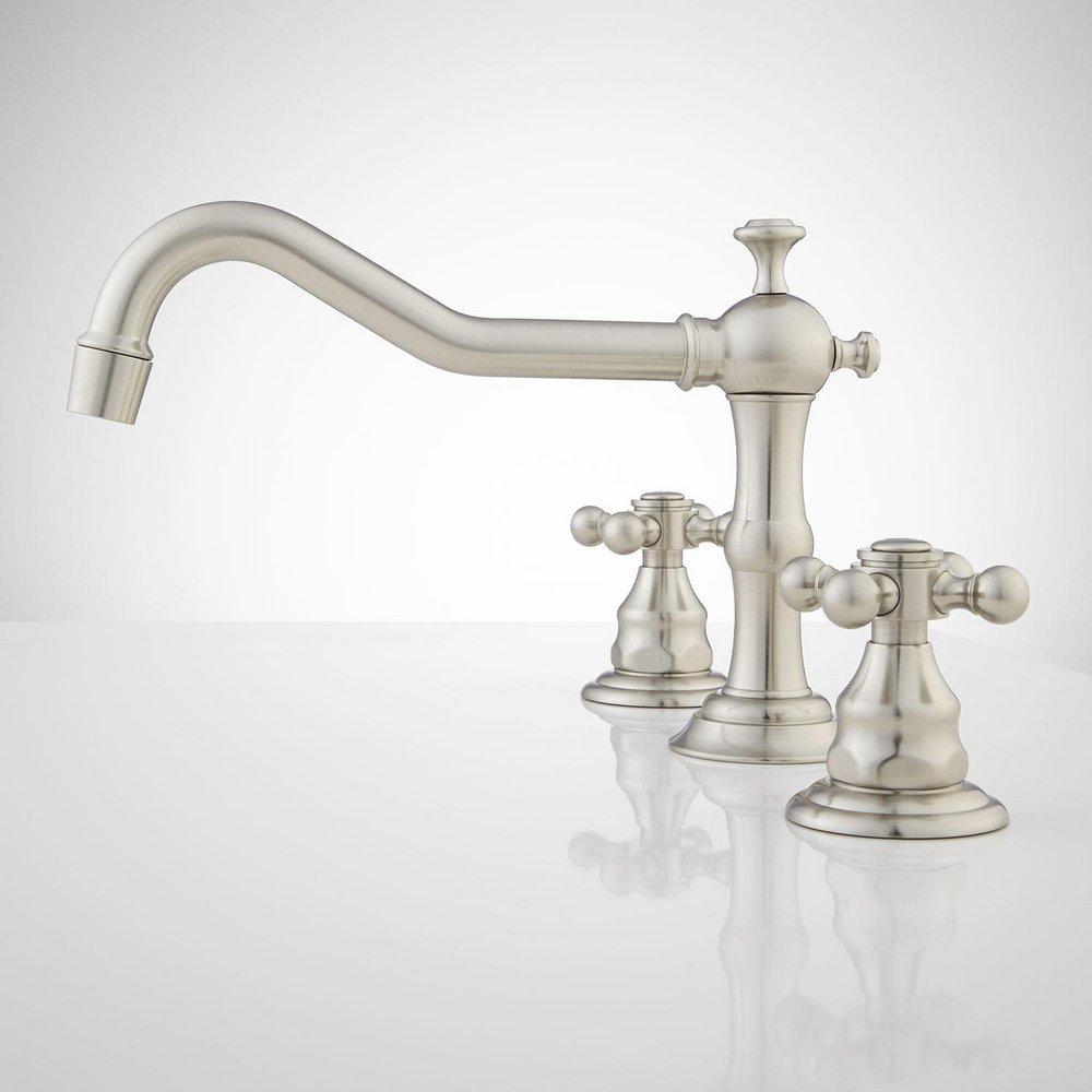 Signature Hardware Brushed Nickel Two Handle Widespread Bathroom Sink Faucet 