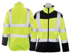 Class 2 Womens Fitted Soft Shell Jacket with Black Bottom and Shoulders in Hi-Viz Lime, Size Large