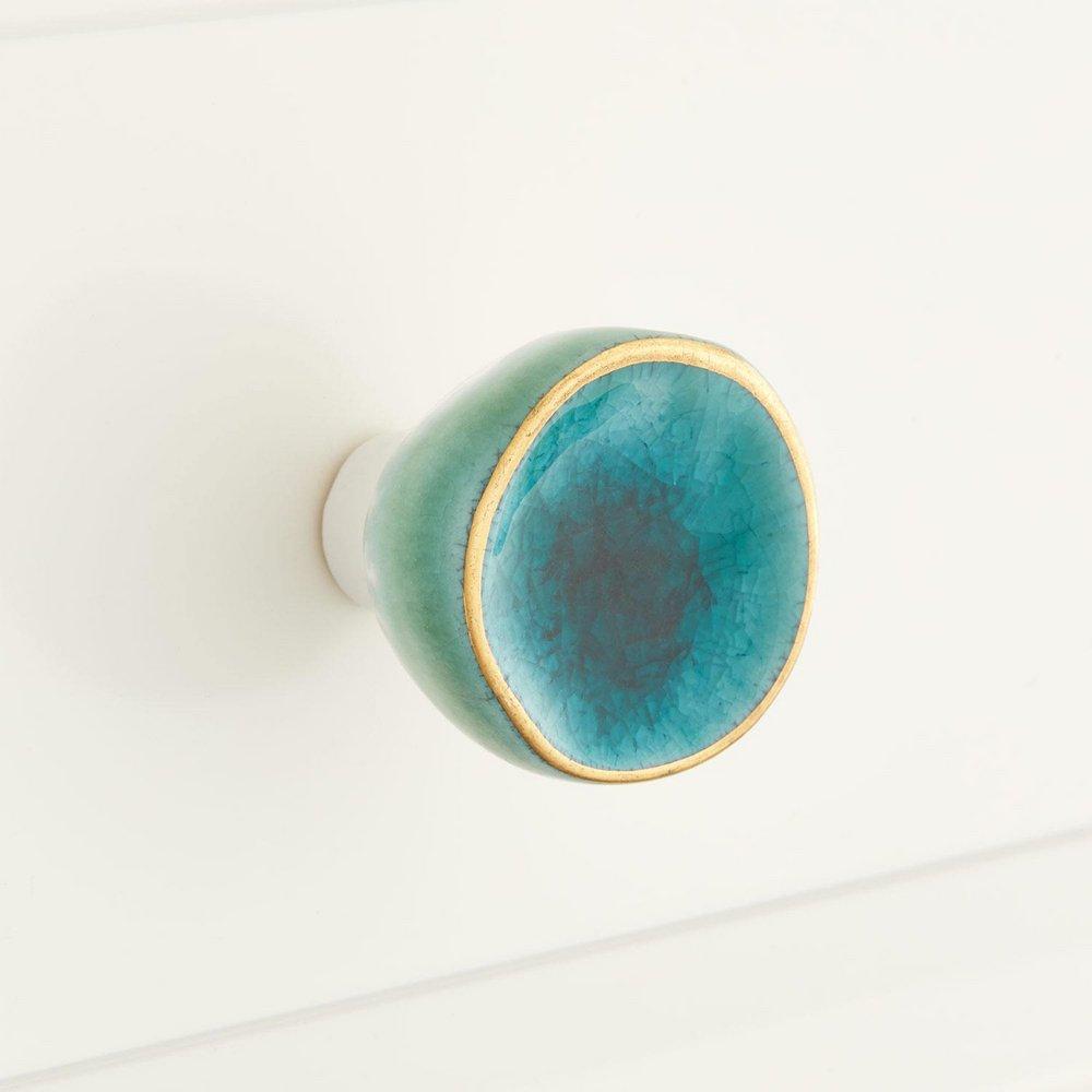 Signature Hardware Teal 1-1/2 in. Porcelain Cabinet Knob 