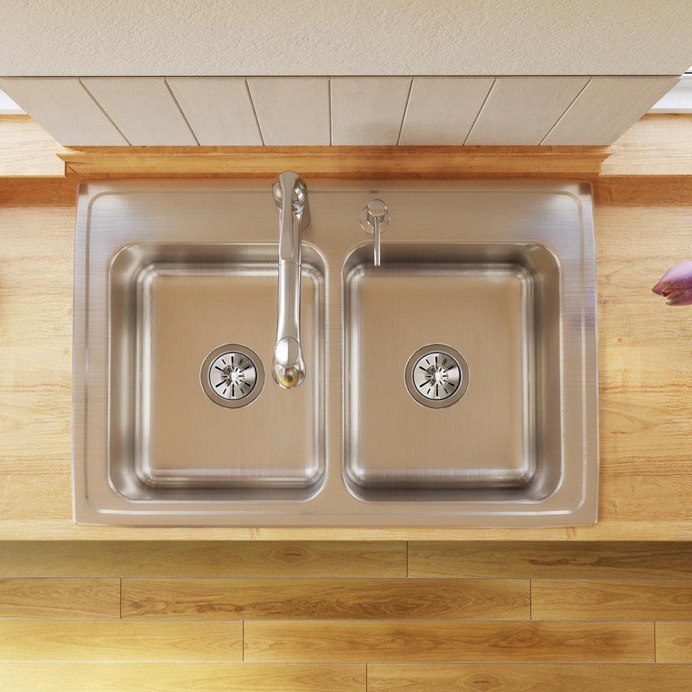 Elkay Lustrous Satin 33 x 22 in. Stainless Steel Double Bowl Drop-in Kitchen Sink in Lustrous Satin 