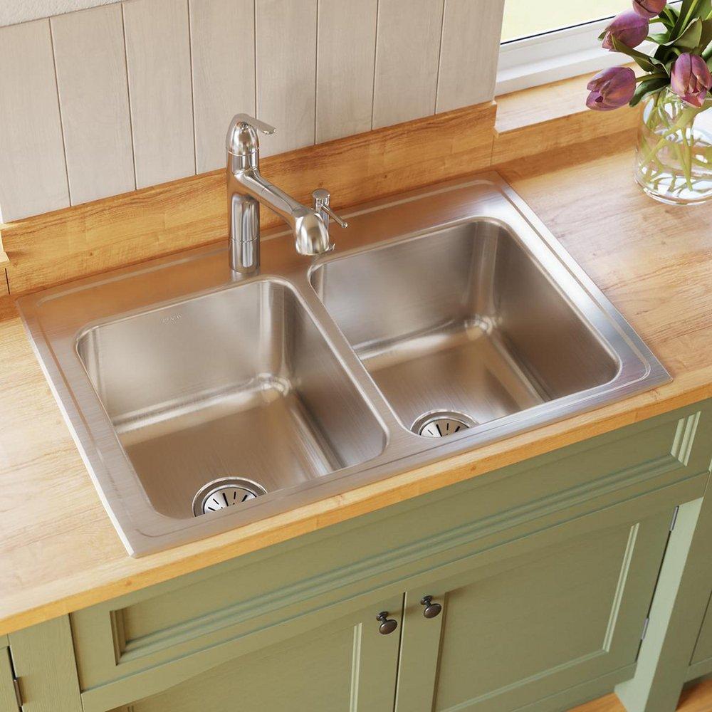Elkay Lustrous Satin 33 x 22 in. Stainless Steel Double Bowl Drop-in Kitchen Sink in Lustrous Satin 