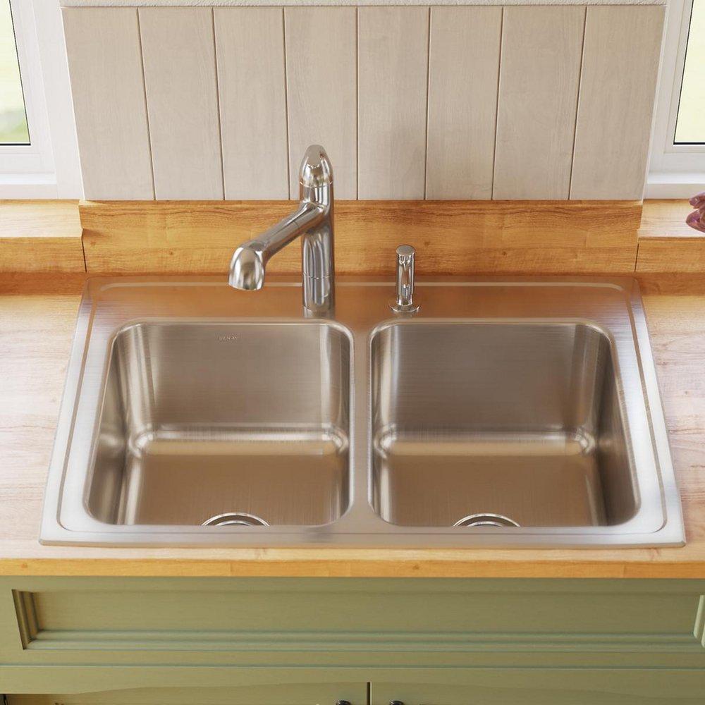 Elkay Lustrous Satin 33 x 22 in. Stainless Steel Double Bowl Drop-in Kitchen Sink in Lustrous Satin 