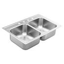 Moen Brushed Stainless Steel 33 x 22 in. 4-Hole Stainless Steel Double Bowl Drop-in Kitchen Sink