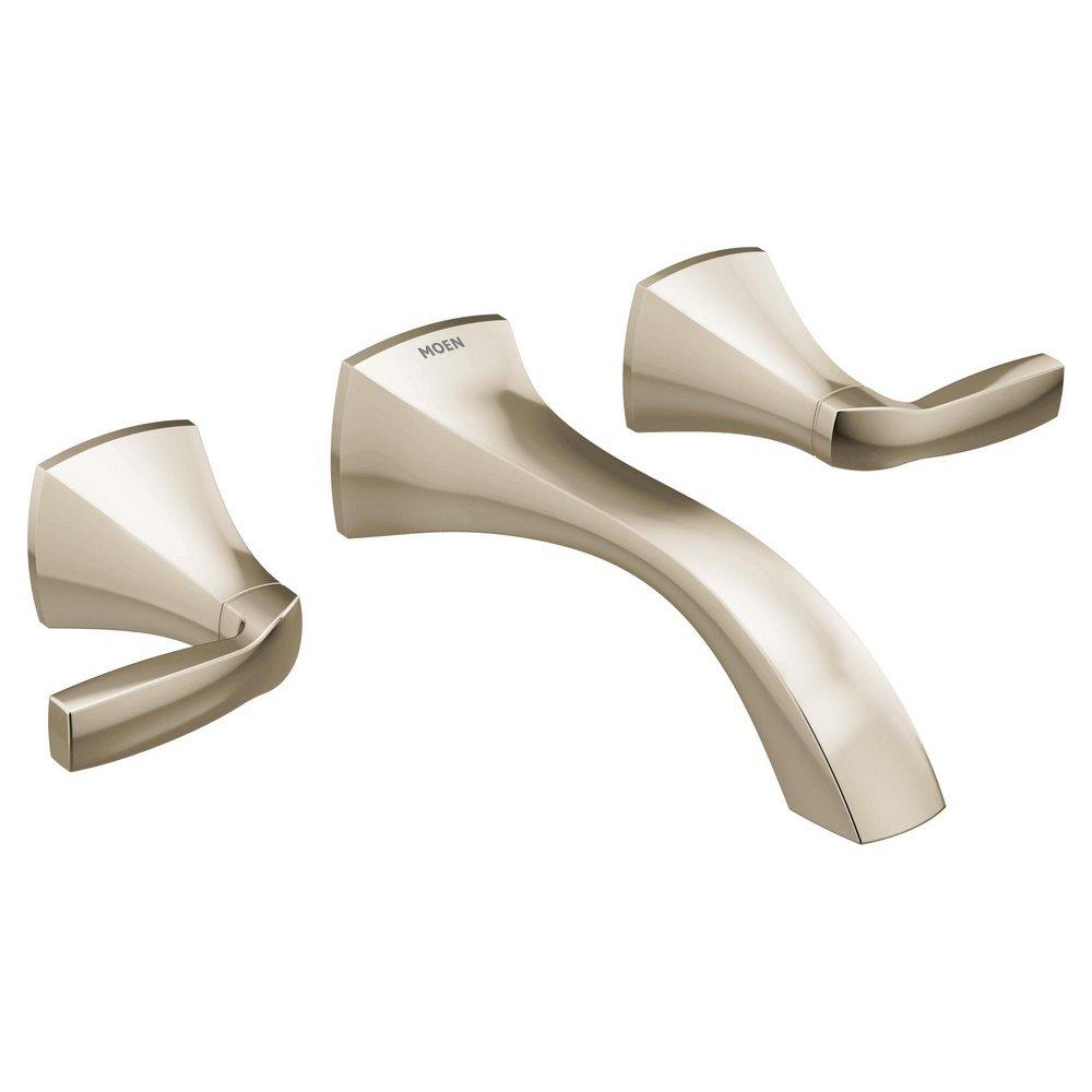 Moen Polished Nickel Two Handle Widespread Wall Mount Bathroom Sink Faucet 