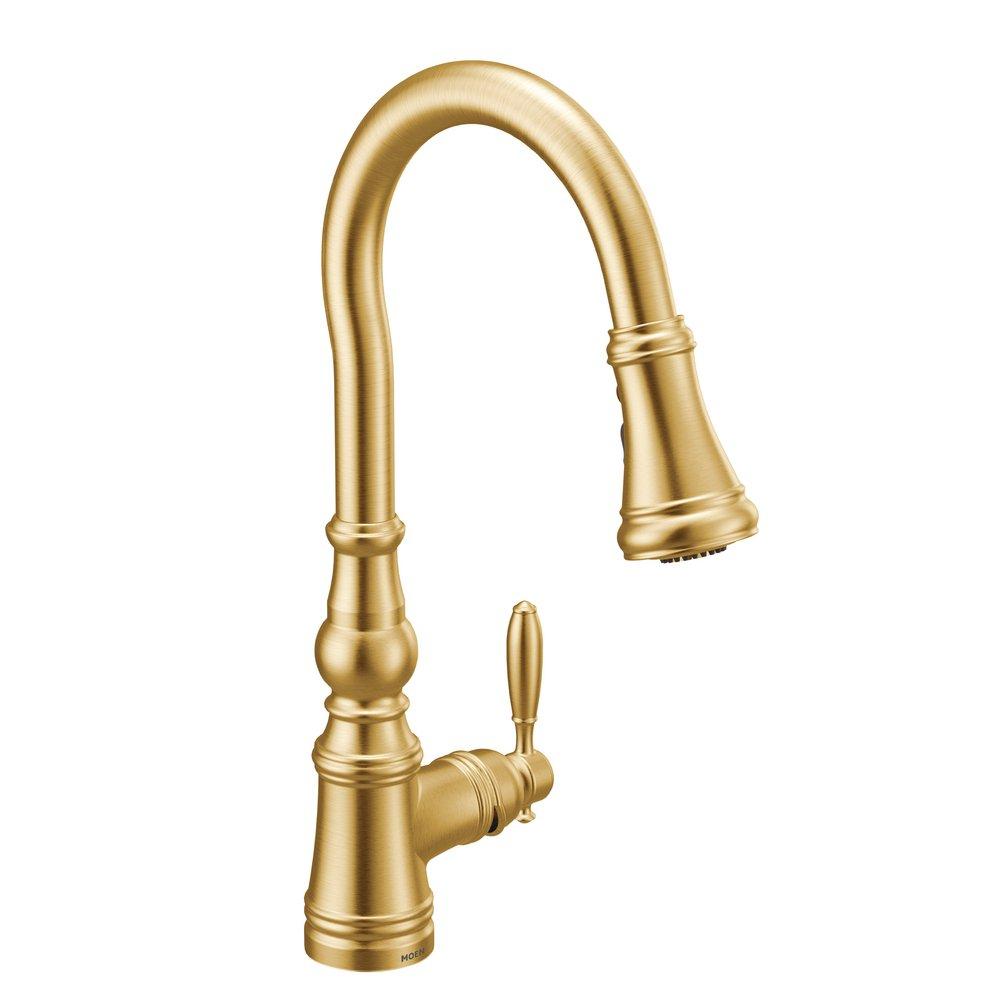 Moen Brushed Gold Single Handle Pull Down Kitchen Faucet 