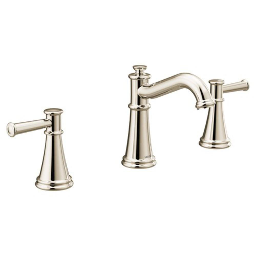 Moen Polished Nickel Two Handle Widespread Bathroom Sink Faucet with Metal Pop-Up Drain Assembly 