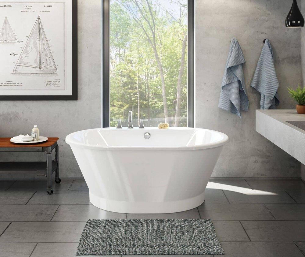 MAAX White 59-1/2 x 41-1/2 in. Freestanding Bathtub with Rear Center Drain 