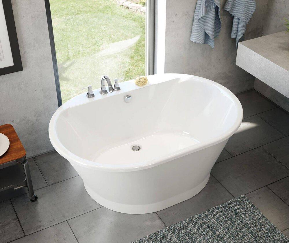 MAAX White 59-1/2 x 41-1/2 in. Freestanding Bathtub with Rear Center Drain 