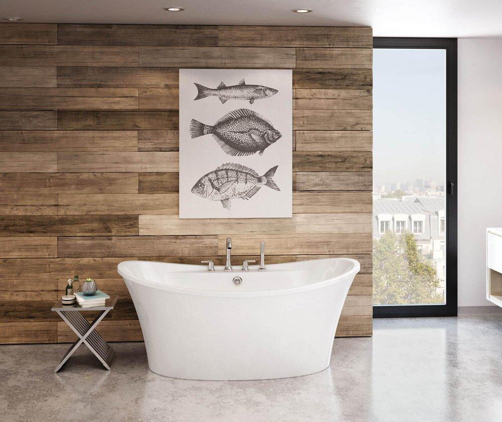 MAAX White 66 x 36 in. Freestanding Bathtub with Rear Center Drain 