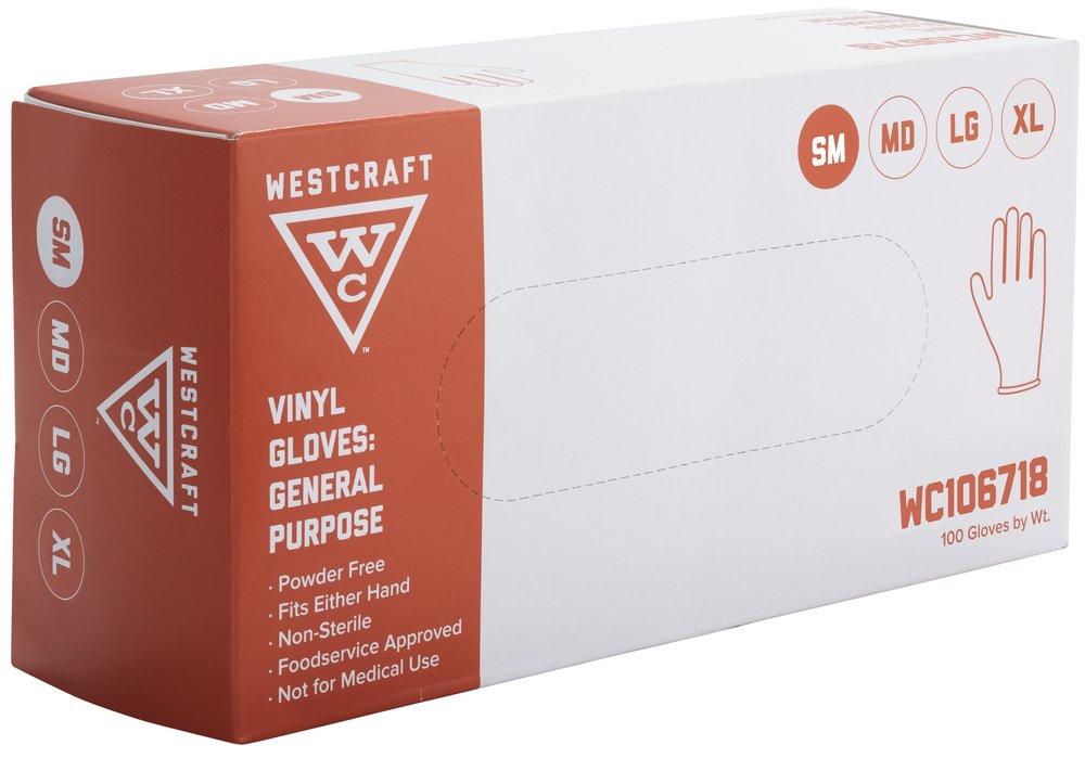 Westcraft Clear Powder Free Disposable Vinyl Gloves in Clear (Box of 100) 