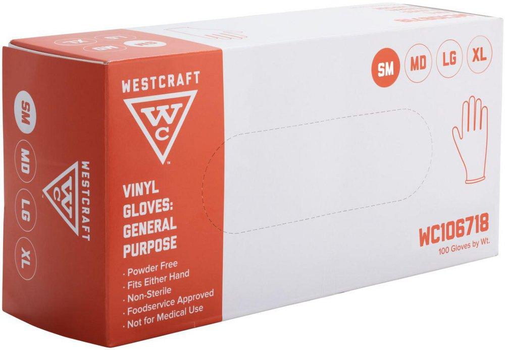 Westcraft Clear Clear Vinyl Gloves, Pack of 100 