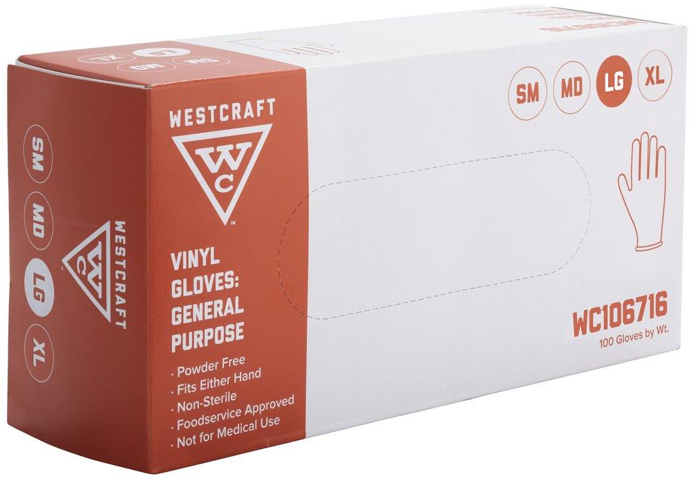 Westcraft Clear "Powder Free Disposable Vinyl Gloves in Clear (Box of 100)" 