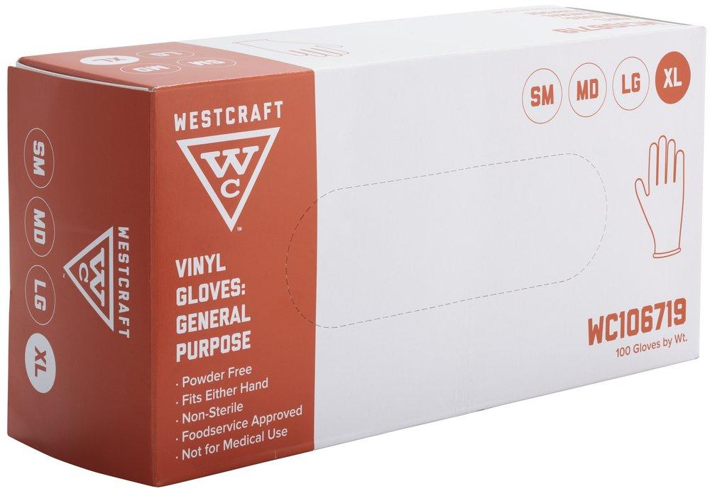 Westcraft Clear Powder Free Disposable Vinyl Gloves in Clear (Box of 100) 