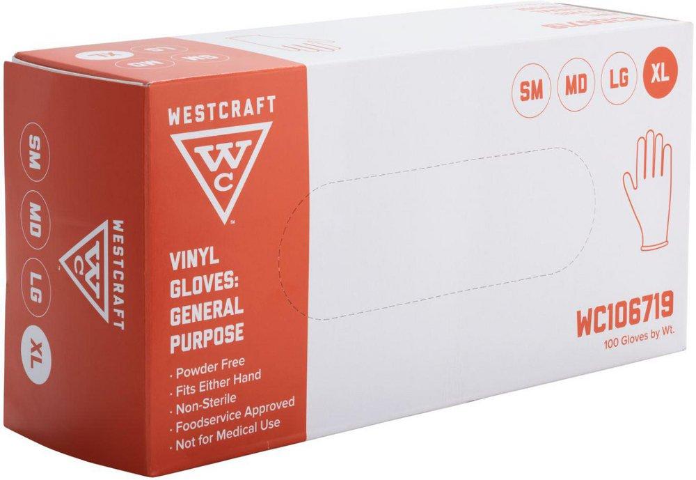Westcraft Clear Clear Vinyl Gloves, Pack of 100 