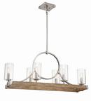 60W 6-Light Candelabra E-12 Pendant in Sun Faded Wood with Brushed Nickel Accents
