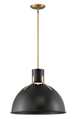 6.5W 1-Light GU10 LED Pendant in Satin Black with Lacquered Brass