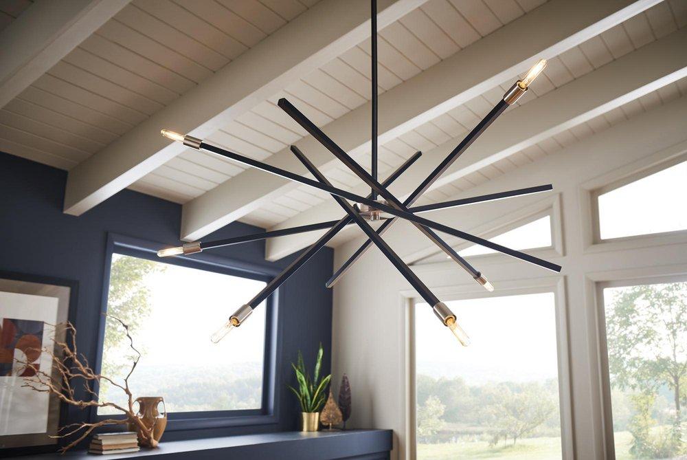 Hinkley Satin Black 19 x 42-1/2 in. 60W 1-Tier 6-Light LED Mid-century, Modern, Scandinavian and Transitional Chandelier 