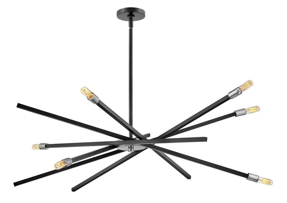 Hinkley Satin Black 19 x 42-1/2 in. 60W 1-Tier 6-Light LED Mid-century, Modern, Scandinavian and Transitional Chandelier 
