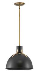 6.5W 1-Light GU10 LED Pendant in Satin Black with Lacquered Brass