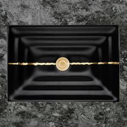 18 in. Undermount Rectangular Glass Bathroom Sink in Black/Gold