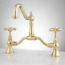Two Handle Bridge Bathroom Sink Faucet in Polished Brass