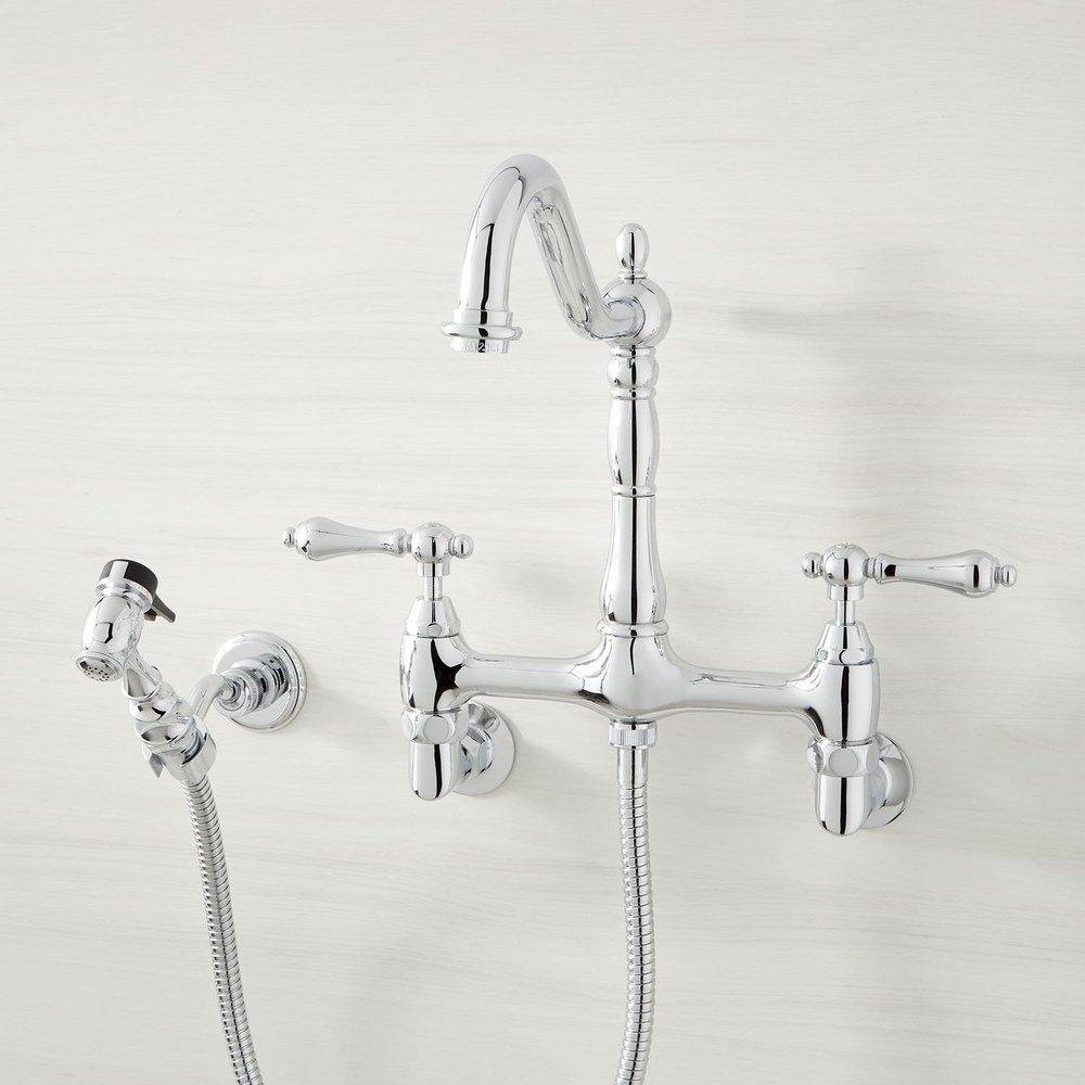 Signature Hardware Polished Chrome Two Handle Bridge Kitchen Faucet 