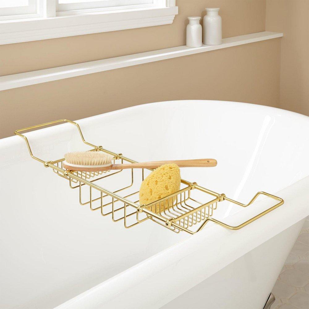 Signature Hardware Polished Brass 32-1/2 in. Tub Caddy 
