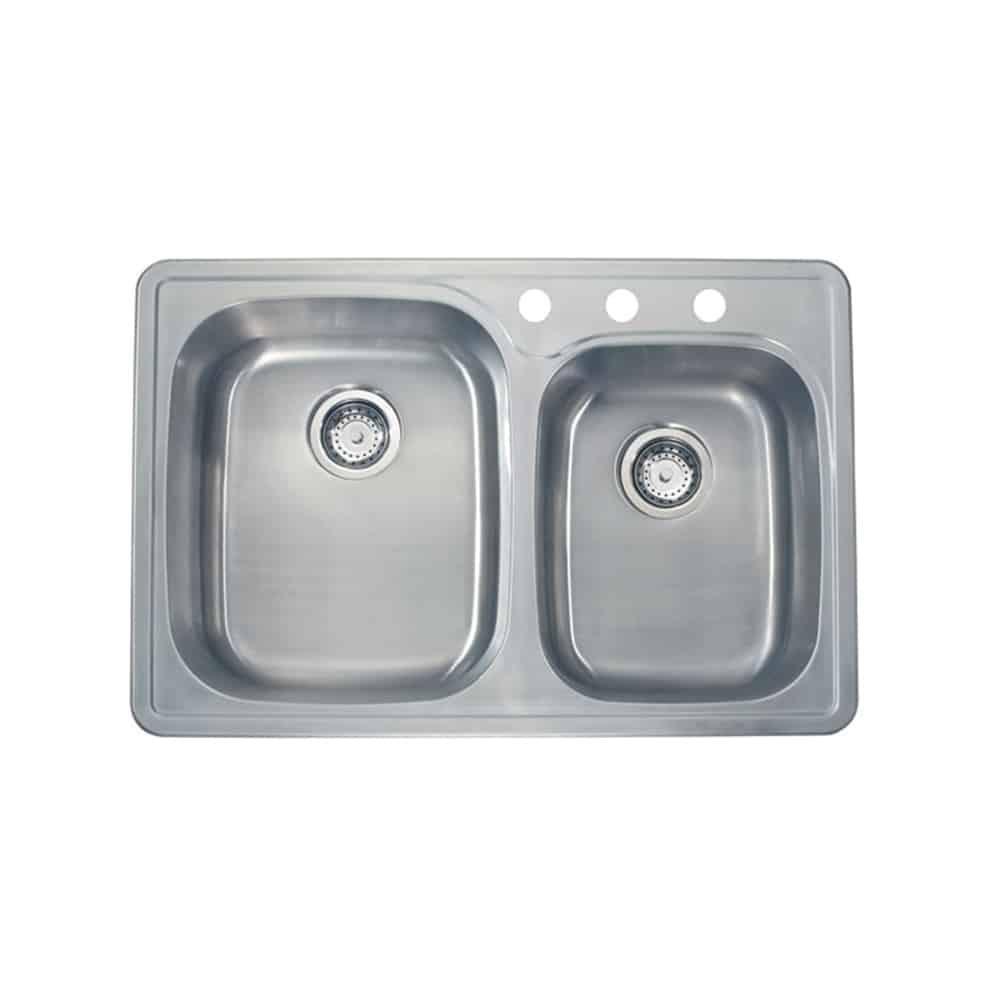 Lenova Brushed Stainless Steel 33-1/8 x 22 in. 3 Hole Stainless Steel Double Bowl Drop-in Kitchen Sink 