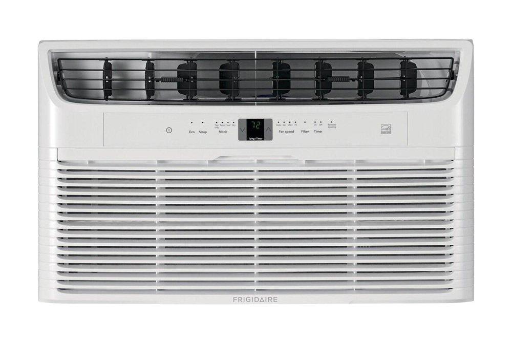 A Frigidaire 12000 BTU room air conditioner in white