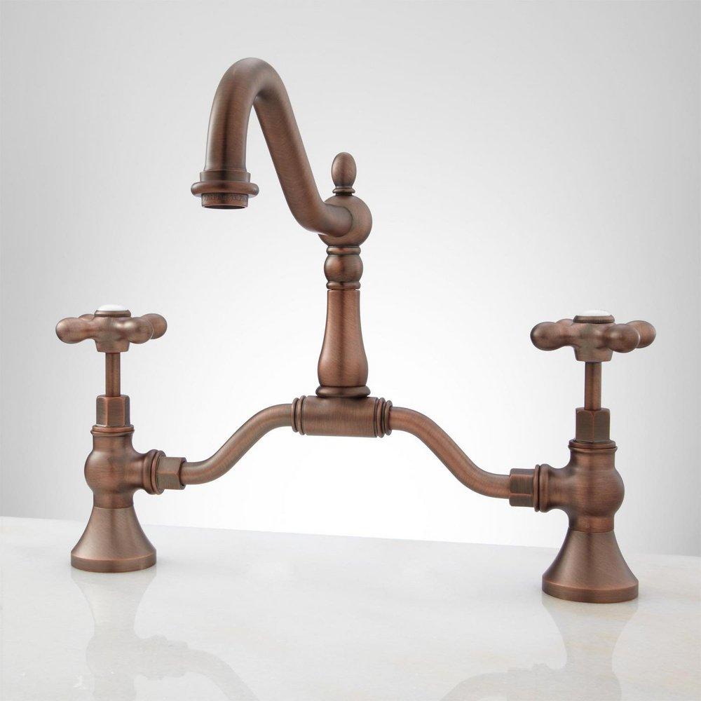 Signature Hardware Oil Rubbed Bronze Two Handle Bridge Bathroom Sink Faucet 