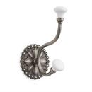 Brass Double Hook with Porcelain Knobs in Antique Pewter