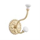 Brass Double Hook with Porcelain Knobs in Satin Brass