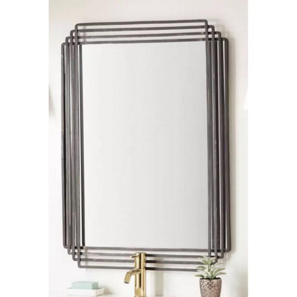 Signature Hardware Black Powder Coat/Gold 29 in. Iron Vanity Mirror 
