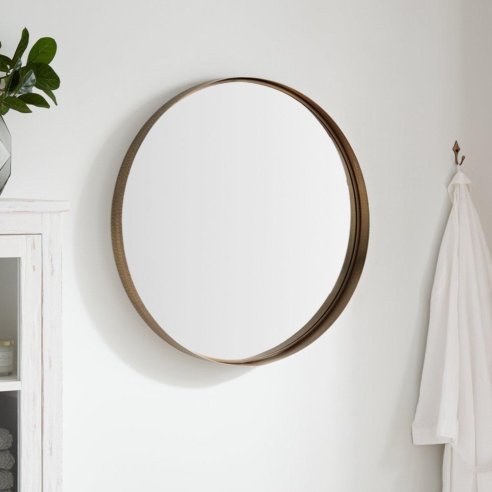 Signature Hardware Antique Brass 30-1/8 in. Round Mirror 