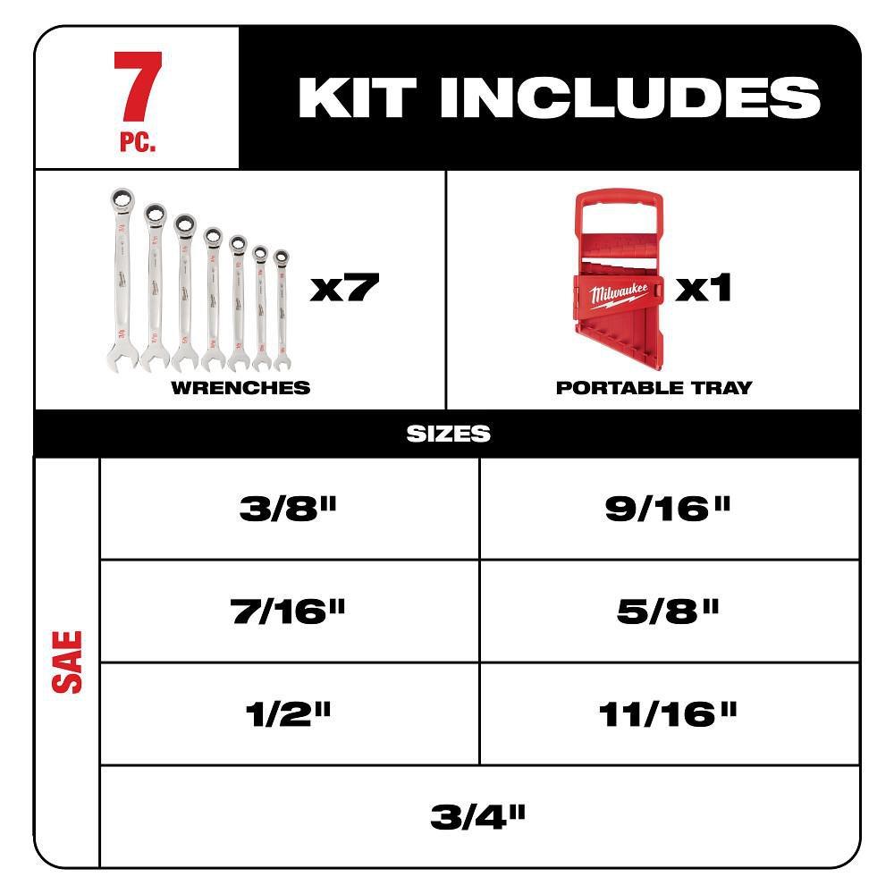 7pc Ratcheting Combination Wrench Set - SAE 