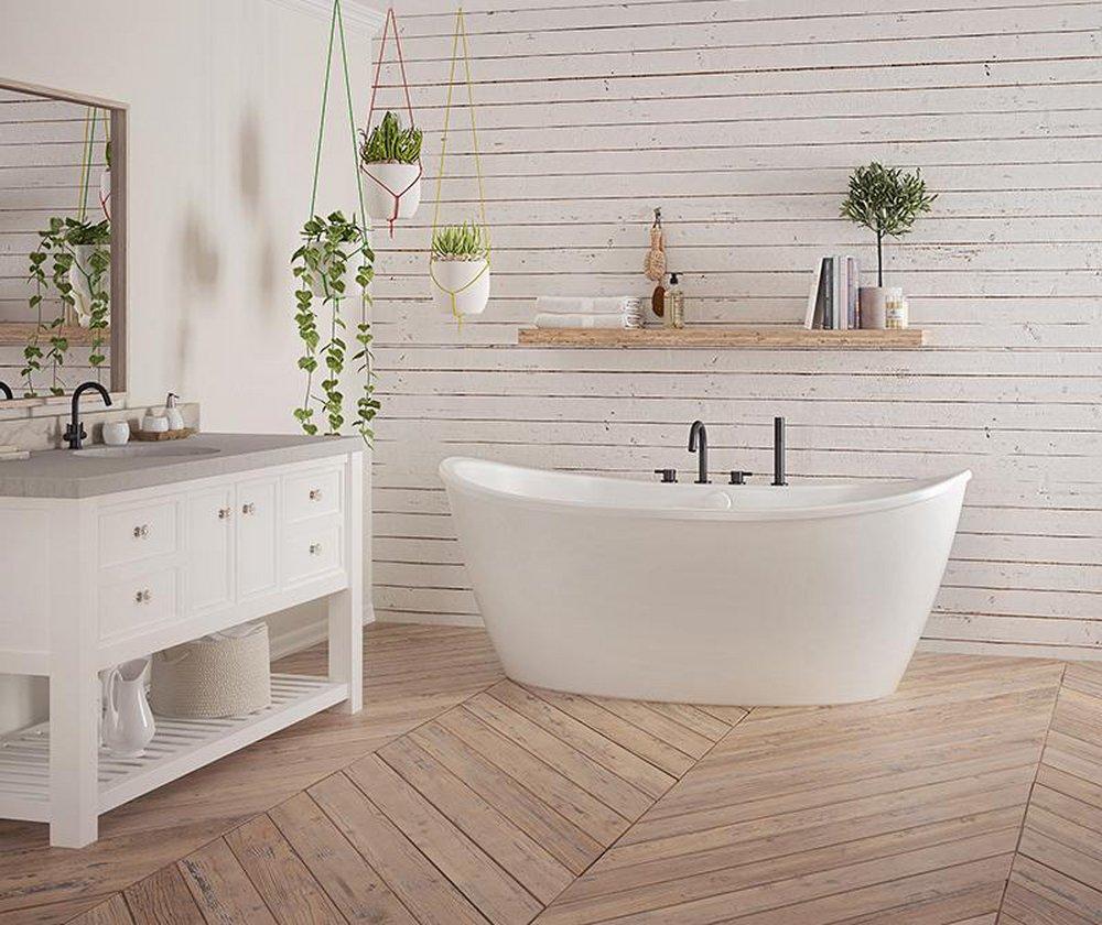 Aquatic White 66 x 36 in. Freestanding Bathtub with Rear Center Drain 