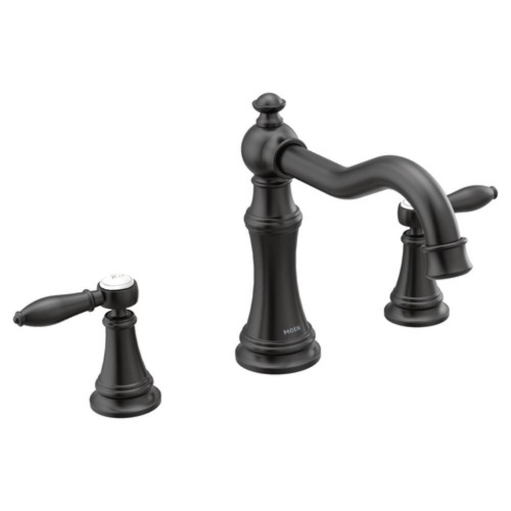 Moen Matte Black Two Handle Widespread Bathroom Sink Faucet Lever Handle 
