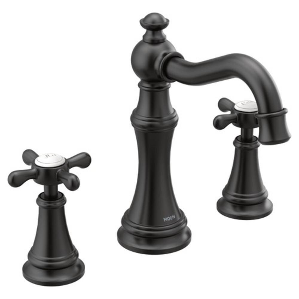 Moen Matte Black Two Handle Widespread Bathroom Sink Faucet with Pop-Up Drain 