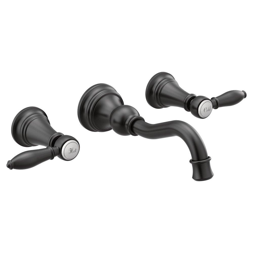 Moen Matte Black Two Handle Wall Mount Widespread Bathroom Sink Faucet 
